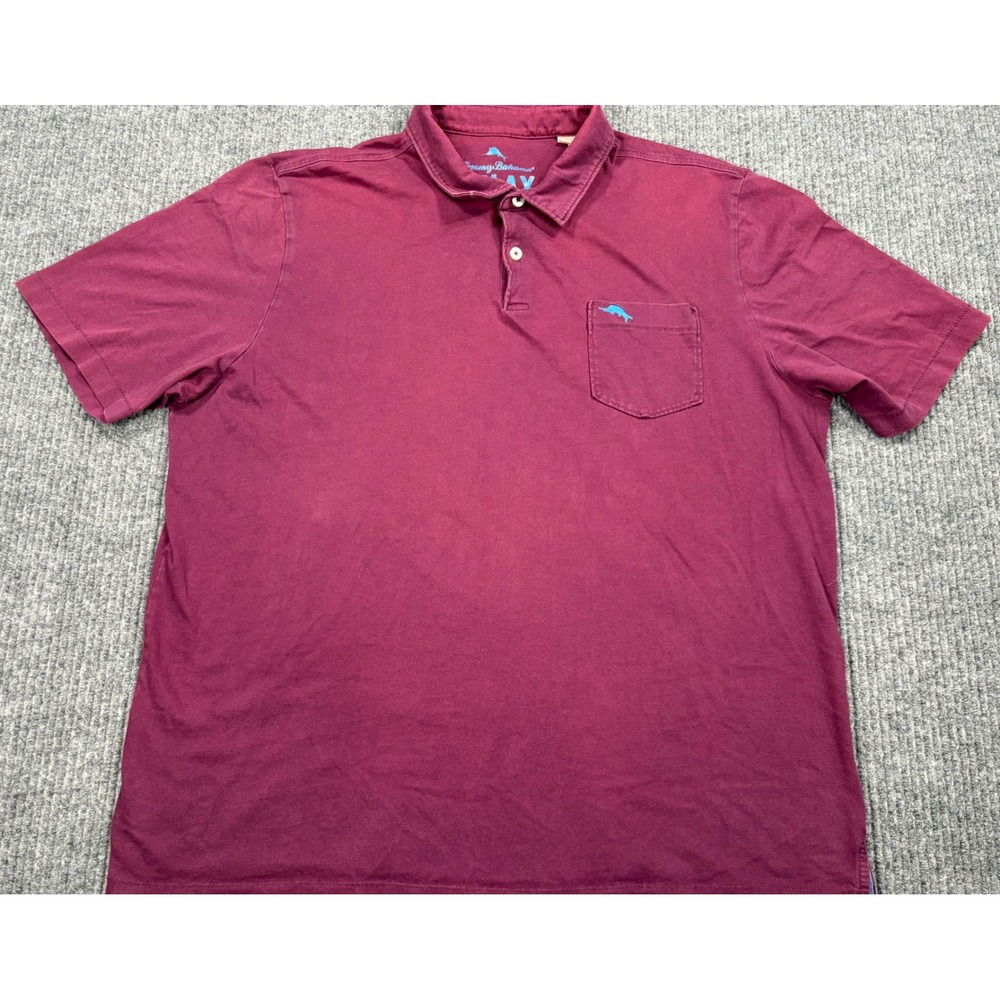 Tommy Bahama Relax Mens L Pima Cotton Short Sleeve Polo Shirt Burgundy Pocket